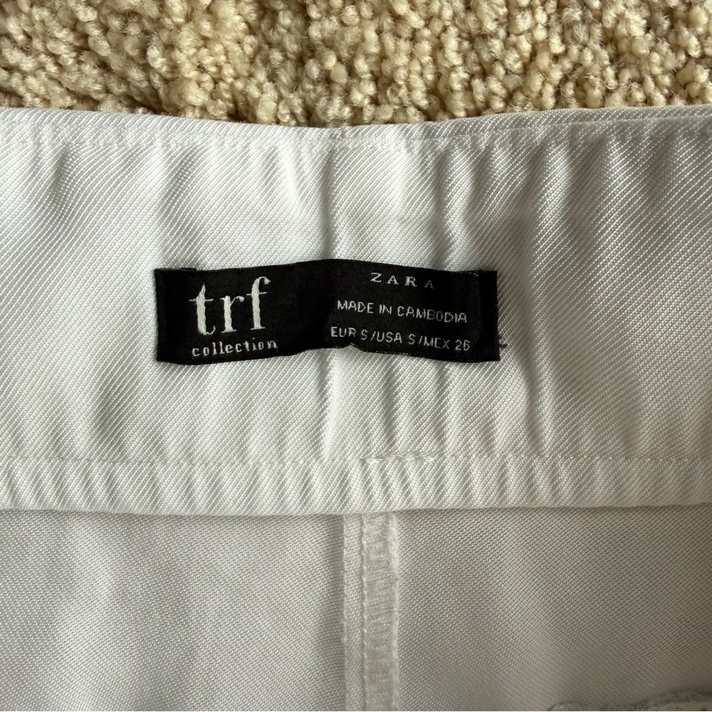 Zara TRF Cropped Wide Leg Pants Womens S High Rise Button Front White Trousers - Picture 2 of 6